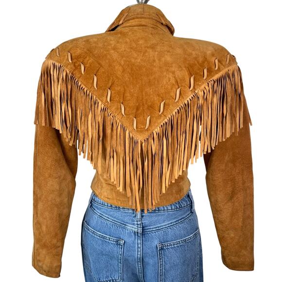Contempo Casuals Vintage 80s Genuine Suede Western Fringe Crop Jacket (Sz S) - Picture 2 of 16